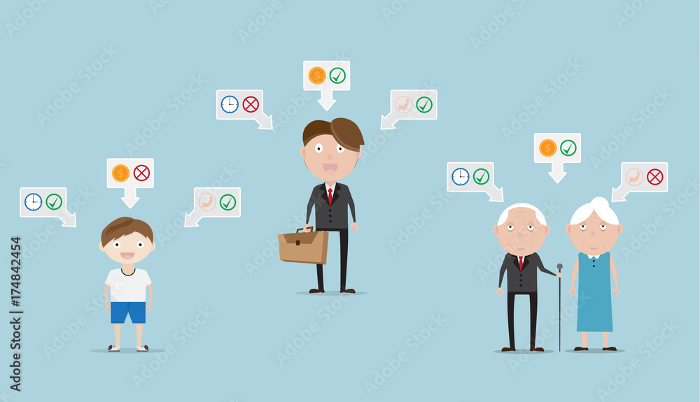 set of human life story about healthy time and money set of human life story about healthy time and money