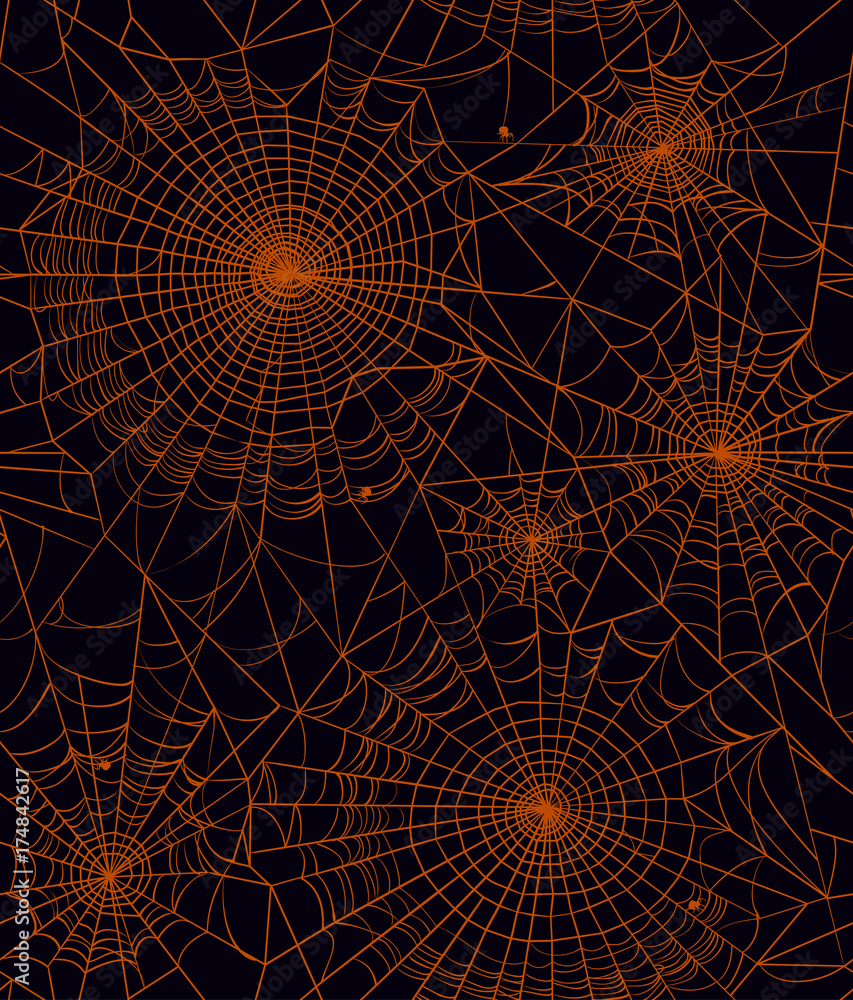 seamless texture with a spider web and spiders, vector illustration