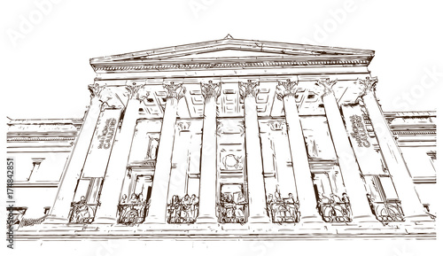 Sketch of The National Gallery is an art museum in Trafalgar Square in the City of Westminster, in Central London UK ( United kingdom, England ) in vector illustration