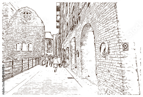 Sketch of Winchester Palace London UK ( United kingdom, England ) in vector illustration