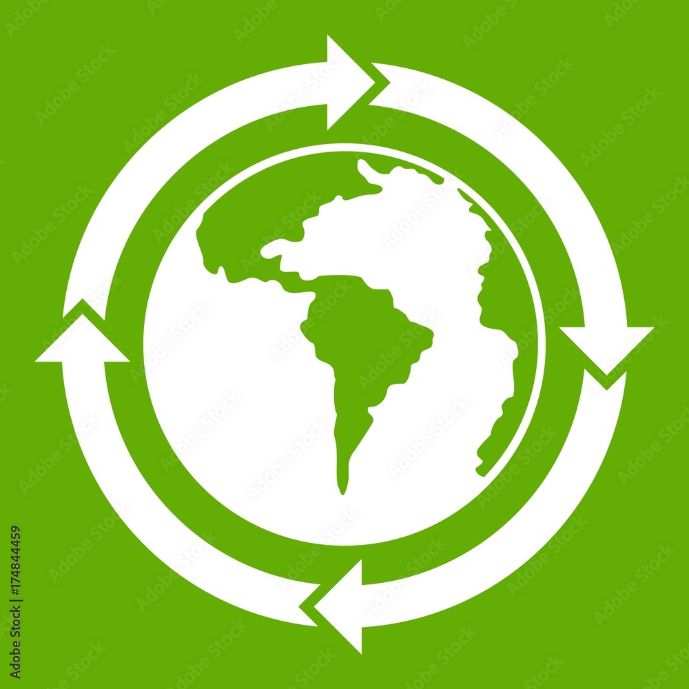 Round arrows around world planet icon green