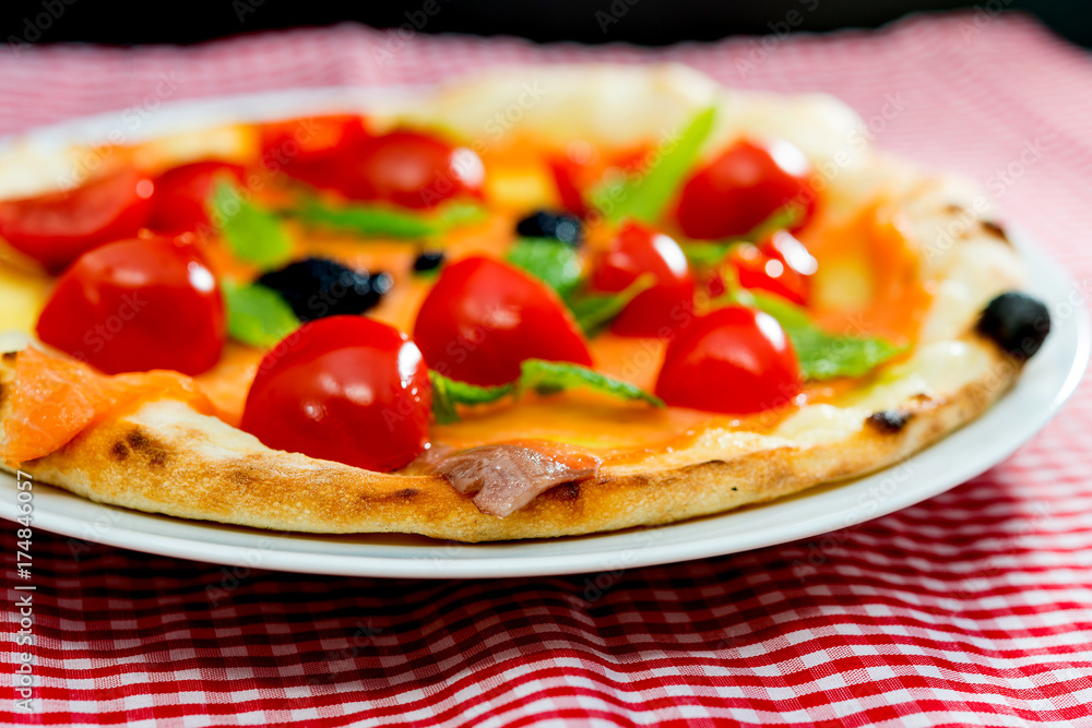 tasty salmon pizza on a the table tasty salmon pizza on a the table