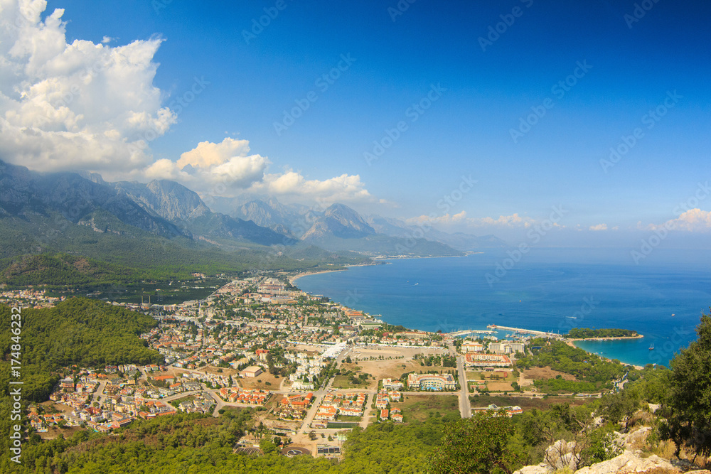 view of the town of Kemer and sea from a mountain