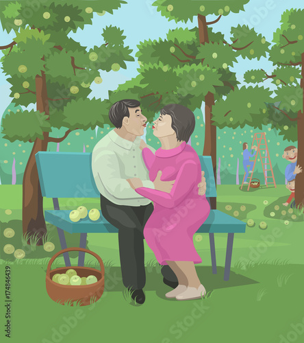 The garden of Eden of love of any age/ The garden of Eden of love was raised by this elderly couple, bench the memory of love, grandchildren, secretly spy on them!