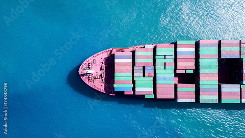 Large container ship at sea - Aerial image