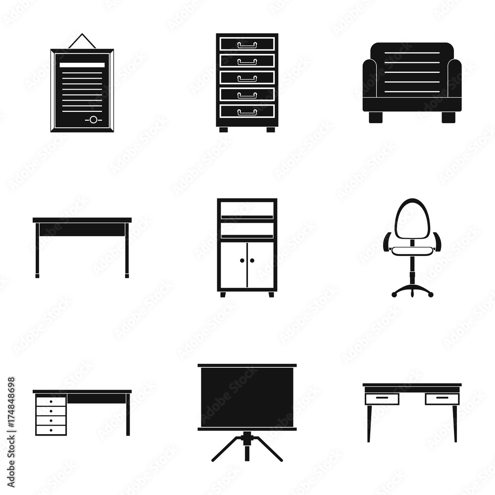 Comfort furniture icons set, simple style Comfort furniture icons set, simple style