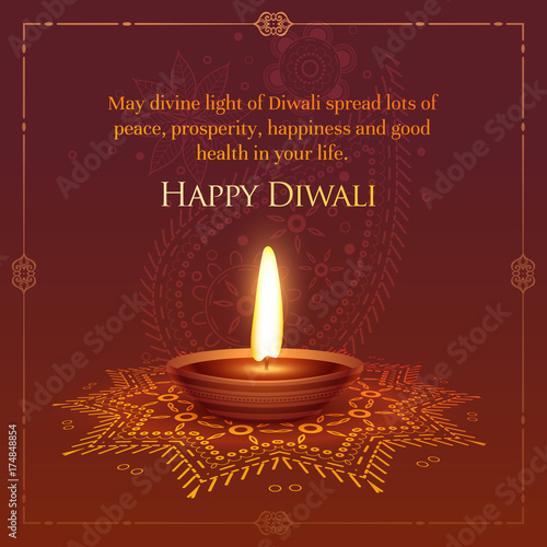 happt diwali wished greeting card design with burning diya