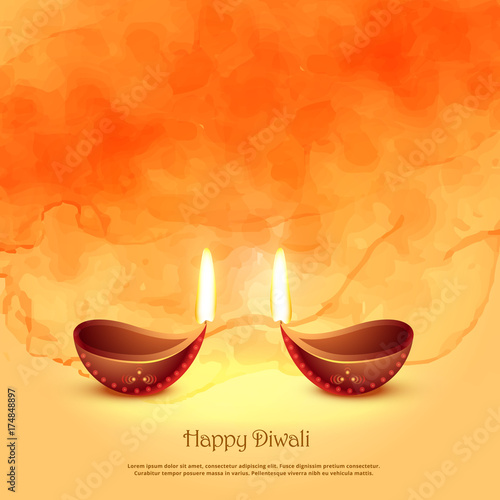 burning diya lamps for diwali festival greeting background