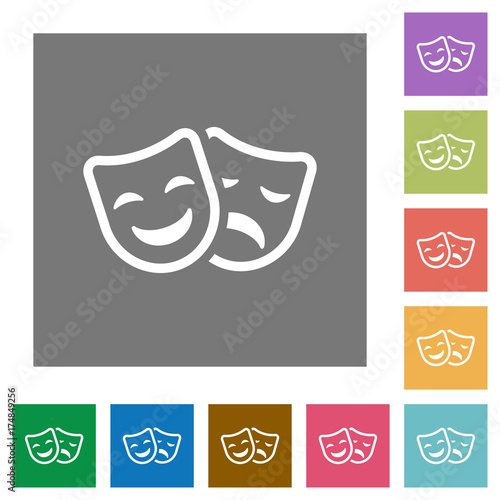 Comedy and tragedy theatrical masks square flat icons