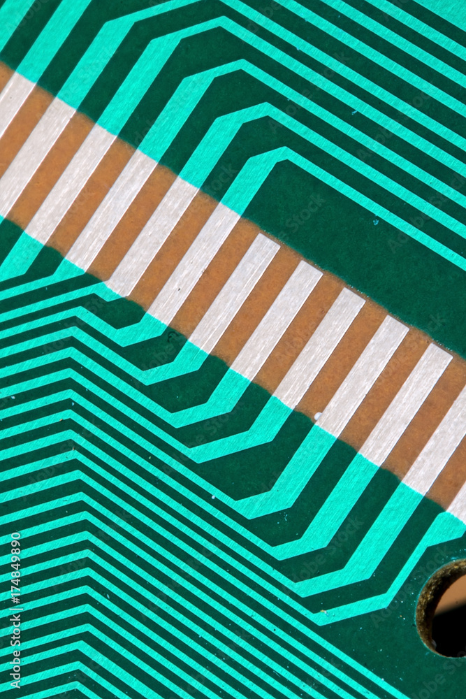 Geometric lines of printed circuit boards, macro view. Circuit Board close-up.