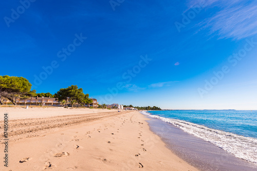 Sand beach in Miami Platja  Tarragona  Catalunya  Spain. Copy space for text.