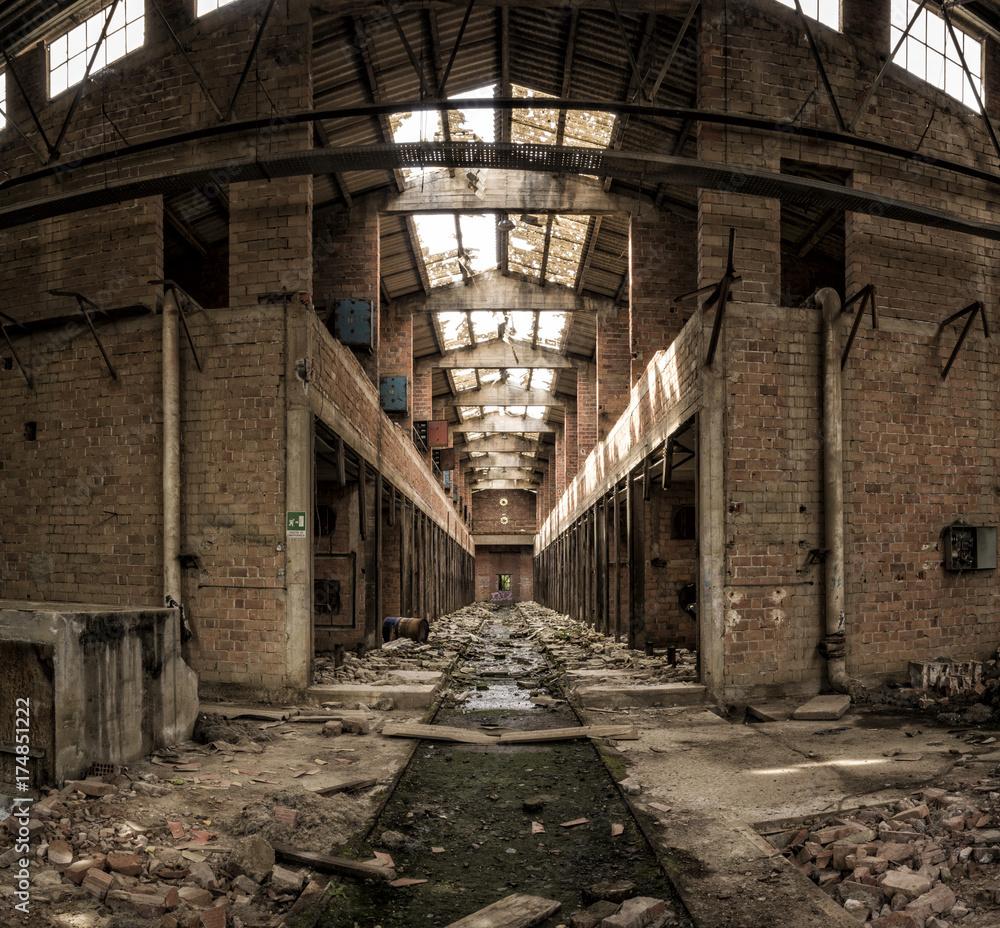 Fototapeta premium Abandoned factory, central perspective