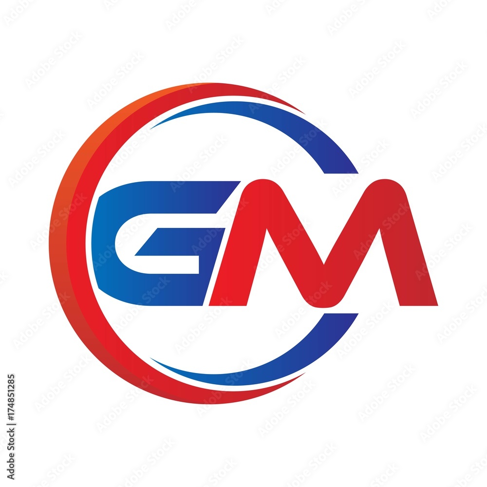 gm logo vector modern initial swoosh circle blue and red Stock Vector