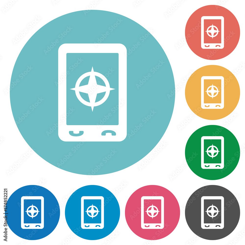 Mobile compass flat round icons Mobile compass flat round icons