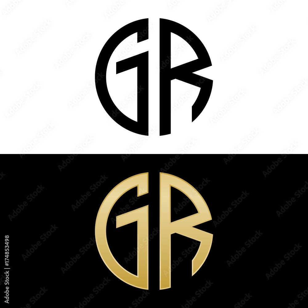 gr initial logo circle shape vector black and gold - obrazy, fototapety, plakaty 