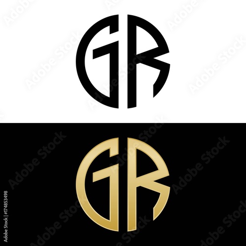 gr initial logo circle shape vector black and gold