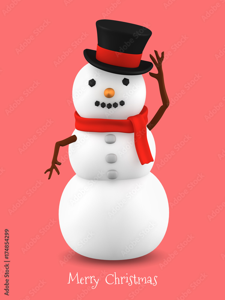 クリスマスカード 雪だるま 3dイラスト Stock Illustration Adobe Stock