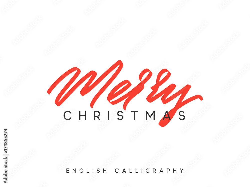 Text Merry Christmas. Xmas hand drawn calligraphy lettering.