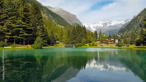 Gressoney Saint Jean, Aosta Valley, Italy. Lake Gover and Monte Rosa photo