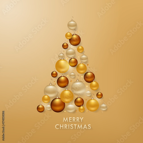 Christmas Tree from Golden Balls Background for your Greetings Card, Flyers, Invitation, Brochure, Posters, Banners, Calendar in vector