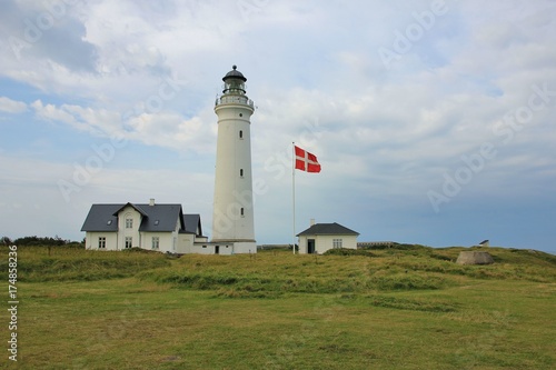 Old lighthouse in Hirtshals, Denmark. Scene at the west coast.
