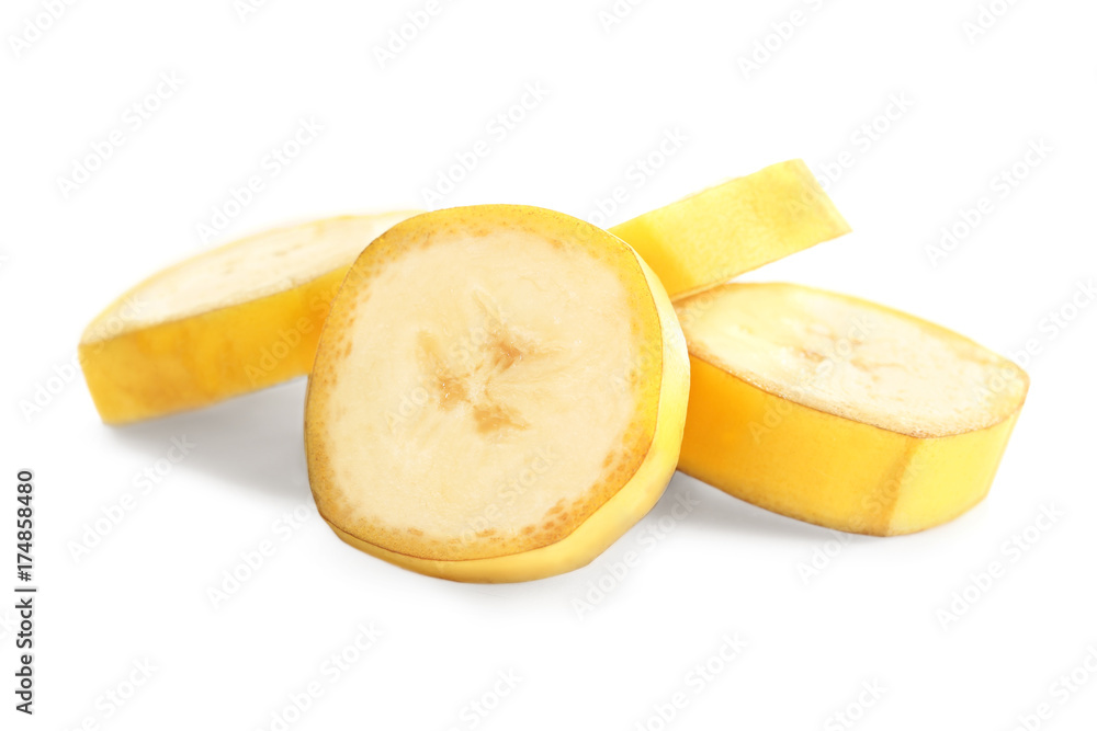 Banana slices isolated on white