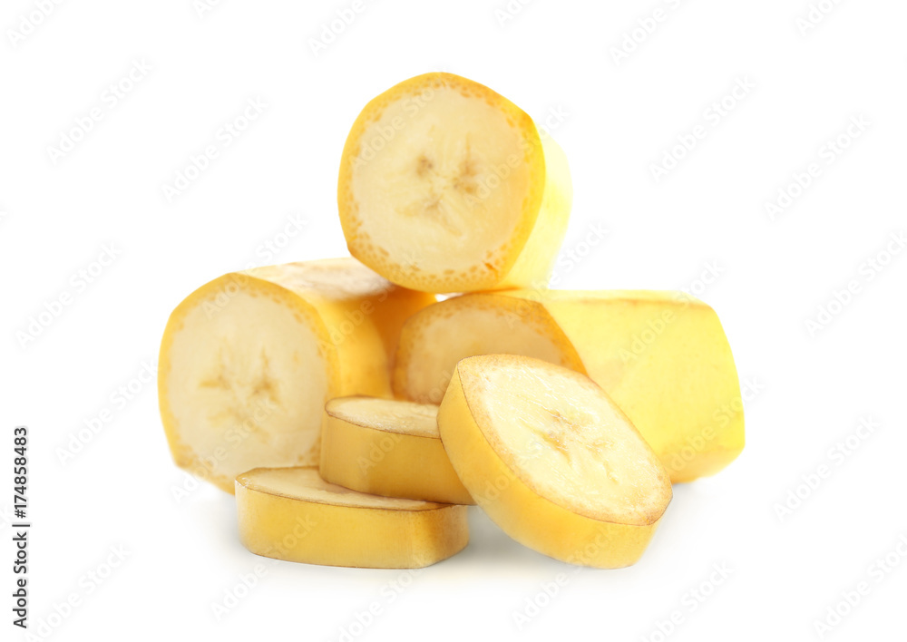 Banana slices isolated on white