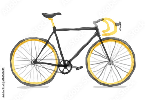 Vector illustration of road bicycle. Types of bike: road bicycle, city, urban bike, fix bike. Bright bicycle in watercolor style. Bicycle isolated. Vector flat modern urban, town and city bicycle.