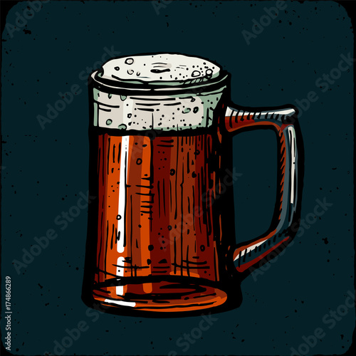 Retro style beer mug, cup or glass engraving. Red ale, amber ale, craft beer, light beer, lager, Indian pale ale, American pale ale. Local brewery. Vintage vector engraving illustration for web