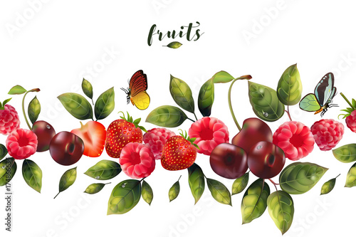 Seamless pattern of realistic berries