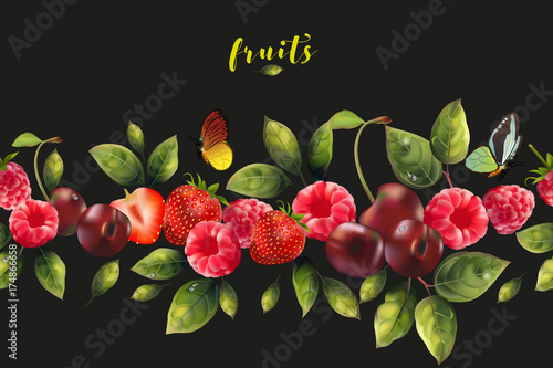 Seamless pattern of realistic berries