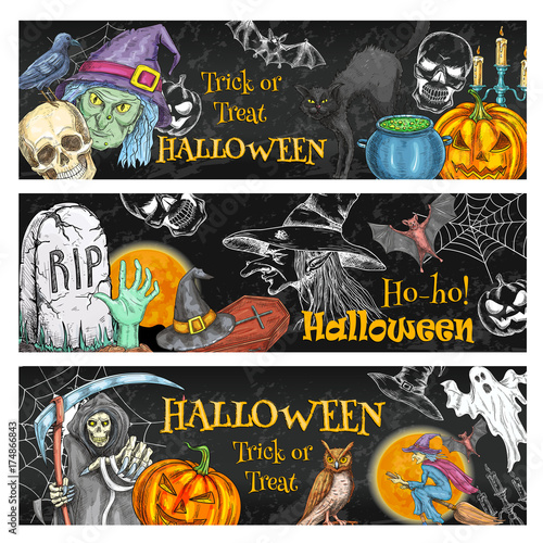 Halloween spooky night party chalkboard banner