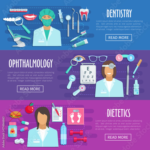 Vector banners medical hospital personnel doctors