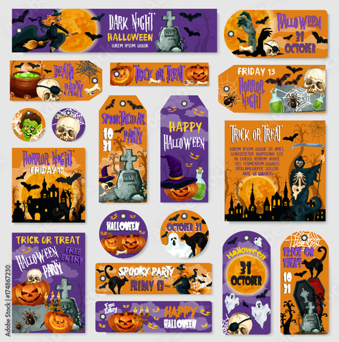 Halloween holiday spooky party tag, label design