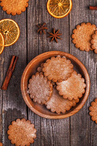 Fototapeta Naklejka Na Ścianę i Meble -  Ginger Cookies topped with powdered sugar.