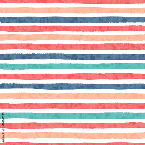 Hand drawn vector grunge stripes of red, blue, green and orange colors seamless pattern on the white background. Texture for your design.