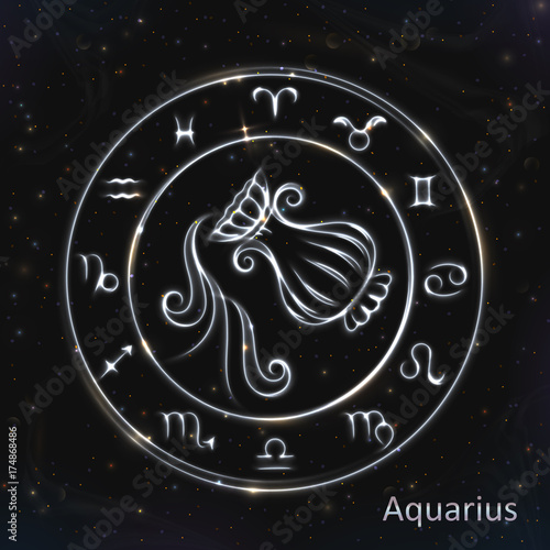 Aquarius Silver vector zodiac sign with neon brushes. 12 astrology zodiacs
