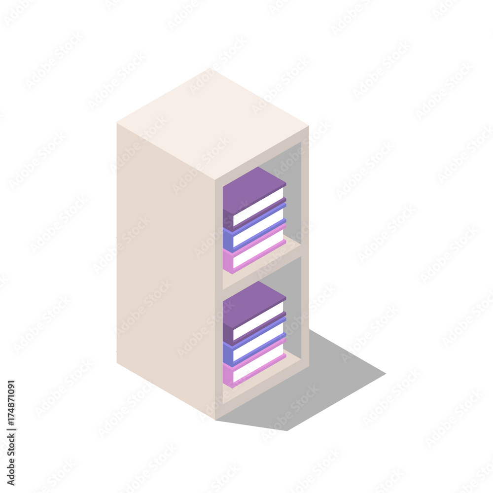 wardrobe with shelves for document storage, shelves with books, interior items for home and office isometric wardrobe with shelves for document storage, shelves with books, interior items for home and office isometric