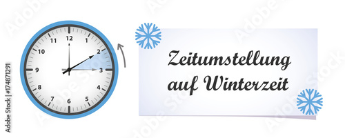zeitumstellung auf winterzeit uhr mit notizzettel