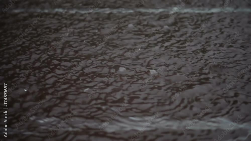 Rain drops fall into the water. Sad rainy weather. Video recorded in slow motion Rain drops fall into the water. Sad rainy weather. Video recorded in slow motion