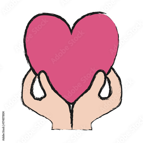hand with heart icon over white background vector illustration