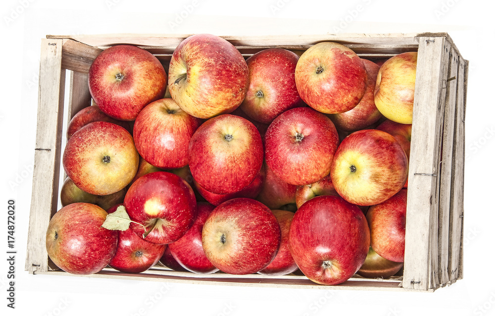 apples in wooden box isolated on white apples in wooden box isolated on white