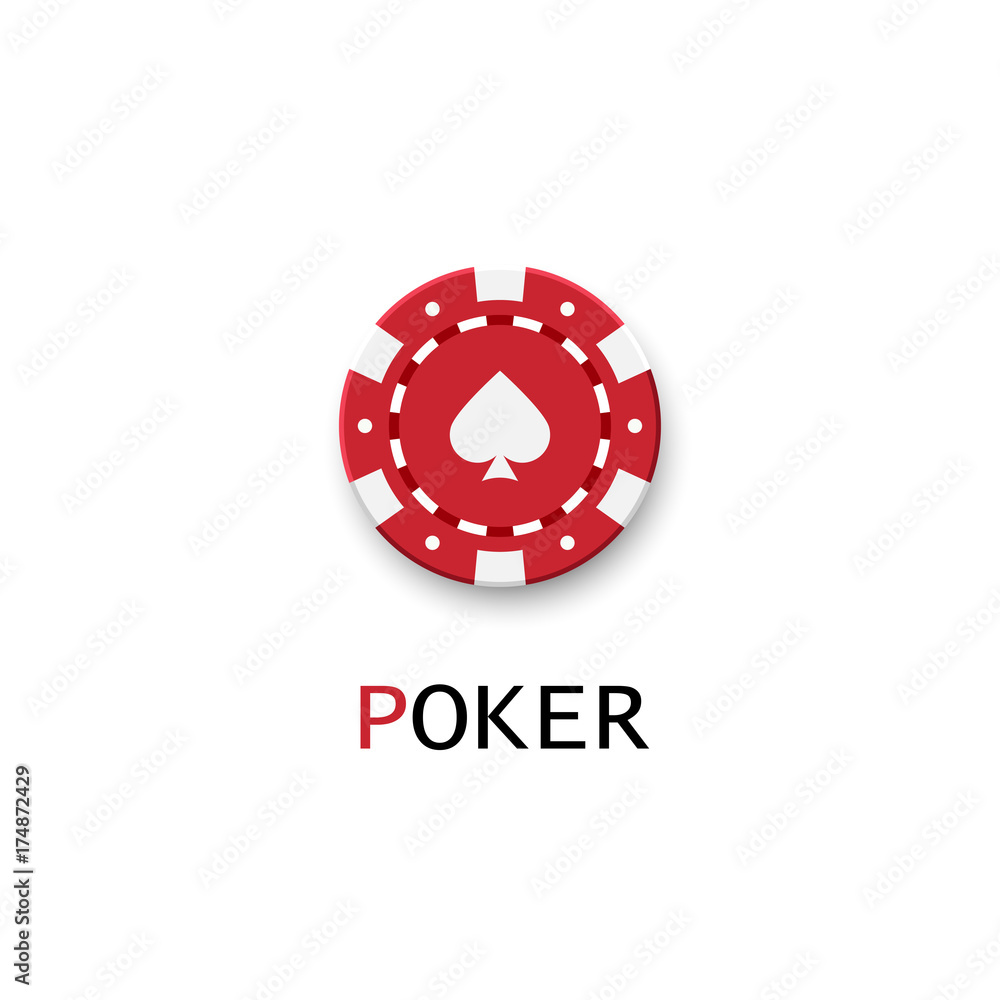 Poker logo. Single red chip isolated on white background. A symbol of luxury casino. Poker logo. Single red chip isolated on white background. A symbol of luxury casino.