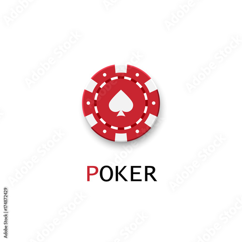 Poker logo. Single red chip isolated on white background. A symbol of luxury casino.