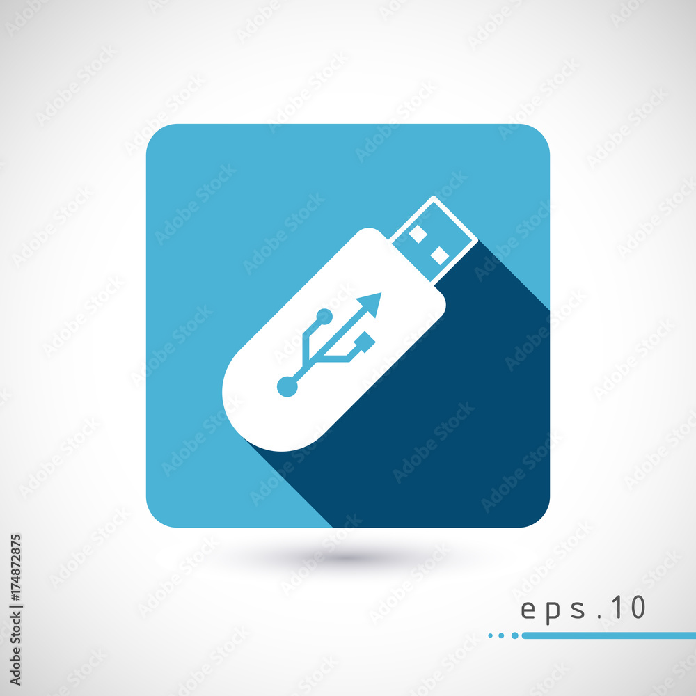 Flat blue vector USB stick icon symbol Flat blue vector USB stick icon symbol