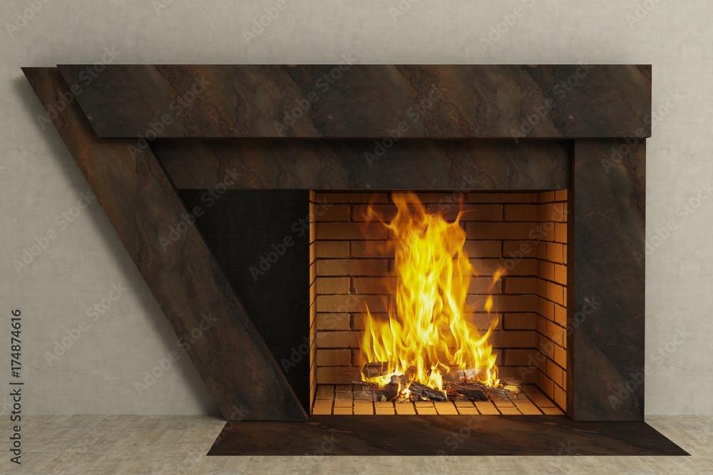 Obraz premium Triangle fireplace in home interior