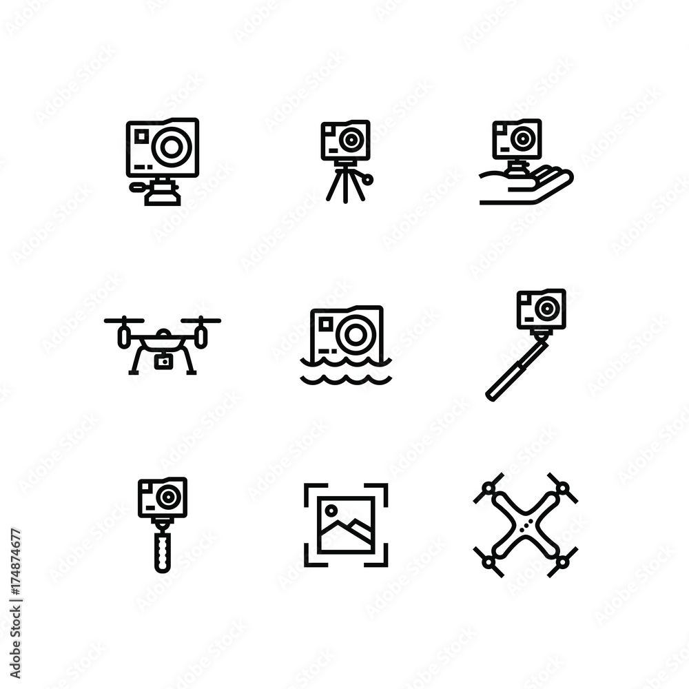 Fototapeta premium Action Camera Extreme GoPro Drone Icon Set