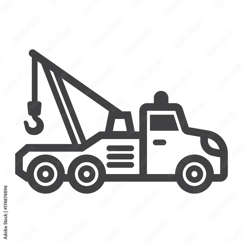 Tow truck line icon, transport and vehicle, service sign vector graphics, a linear pattern on a white background, eps 10. Tow truck line icon, transport and vehicle, service sign vector graphics, a linear pattern on a white background, eps 10.