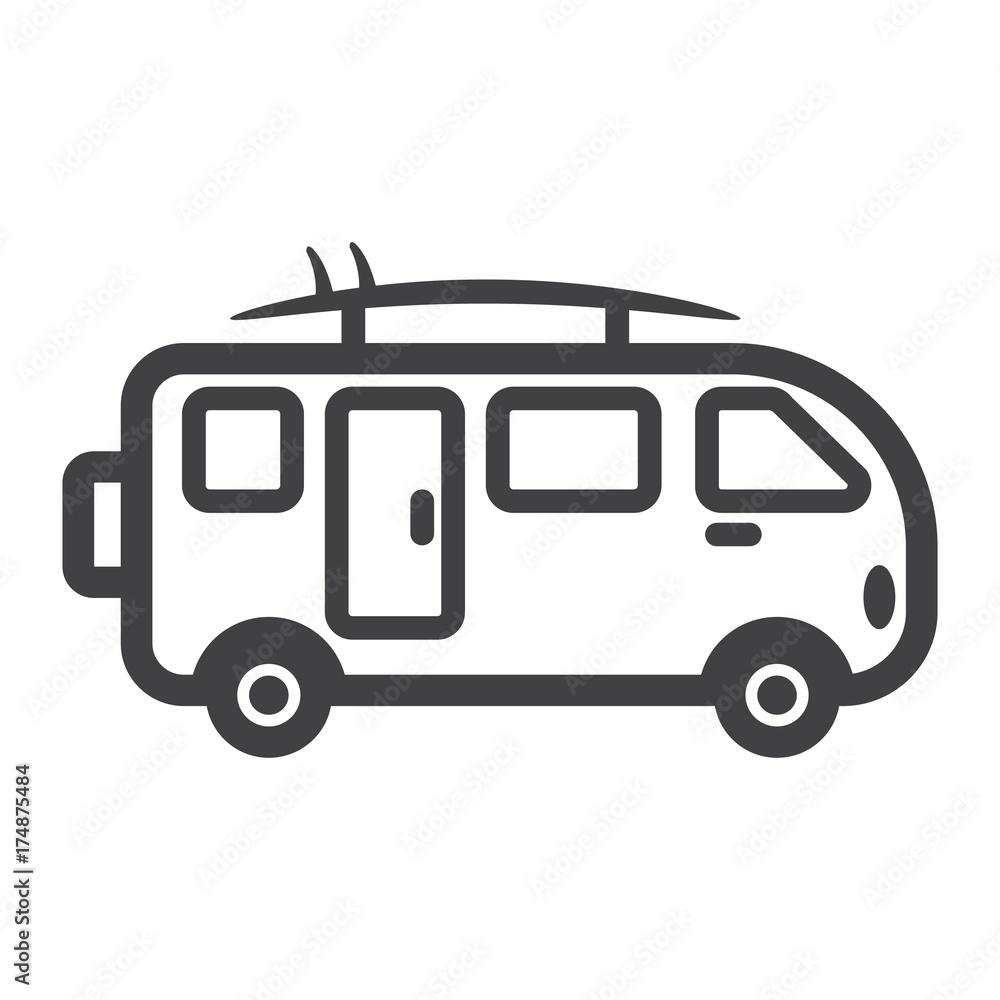Surfer van line icon, transport and vehicle, camper bus sign vector graphics, a linear pattern on a white background, eps 10. Surfer van line icon, transport and vehicle, camper bus sign vector graphics, a linear pattern on a white background, eps 10.