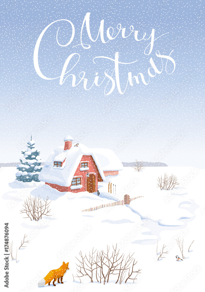 Winter landscape vector  Christmas card